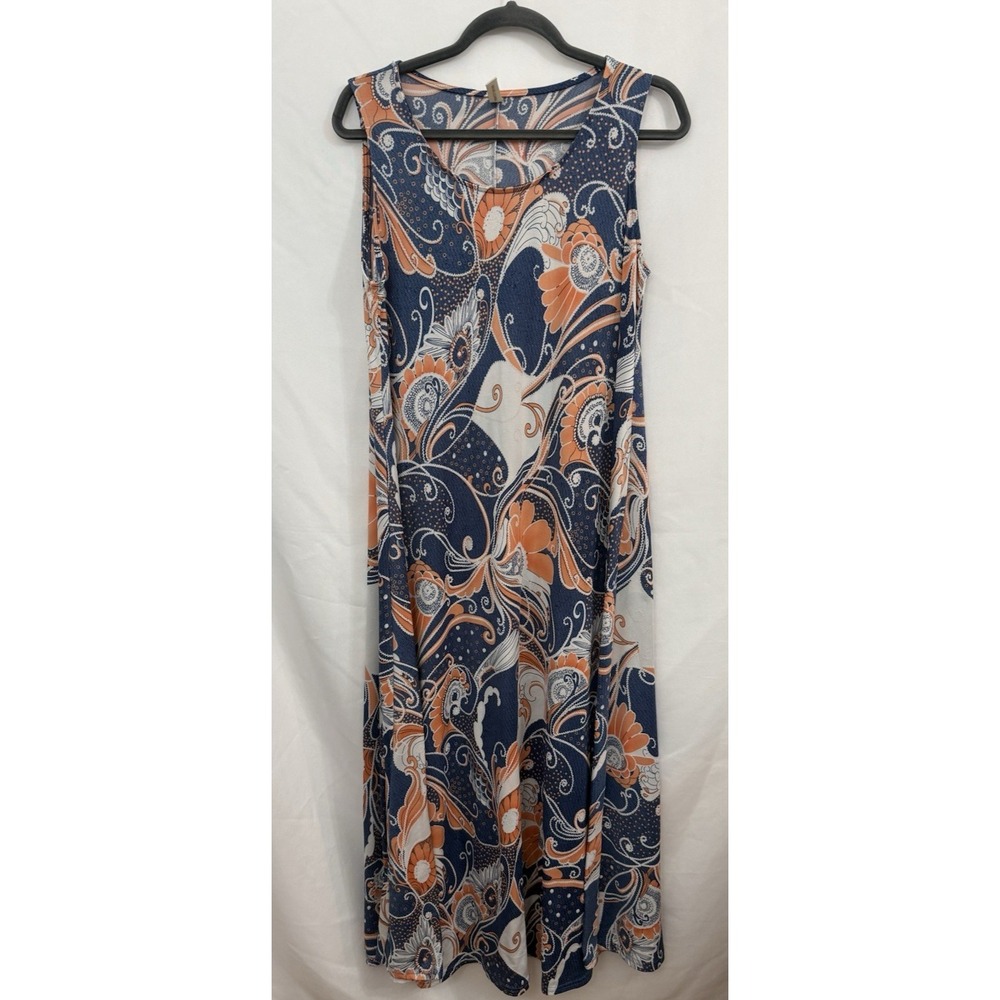 Shoreline Sleeveless Dress Tank Allover‎ Paisley Print Blue Peach Womens Size L